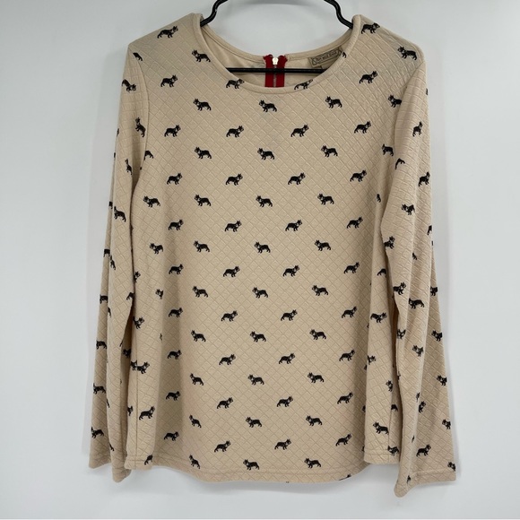 ART & SOUL French Bulldog Motif Lightweight Quilted Long Sleeve Zipped Back Top - Picture 1 of 8